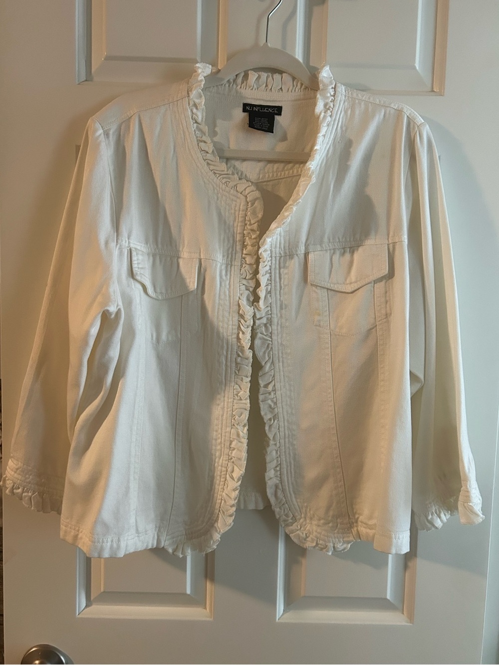White Ruffle-Trim Women's Jacket XL